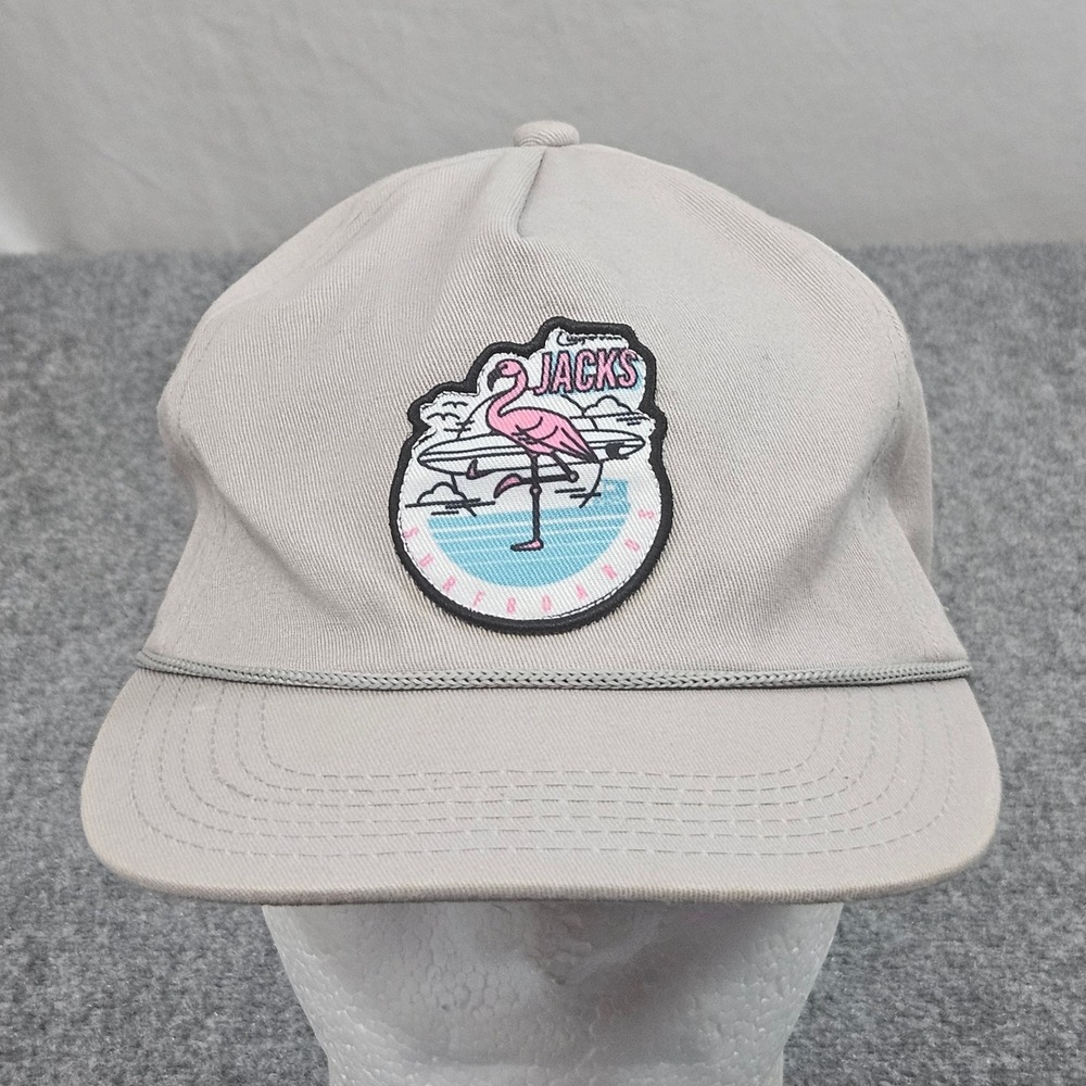 Jacks Surfboards Hat Maui Hawaii Rope Cap Gray‎ Flamingo Patch Surf Resort Beach